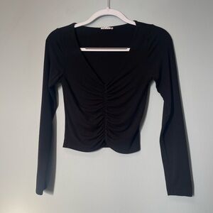 Chic Black Ruched Long Sleeve Crop Top
